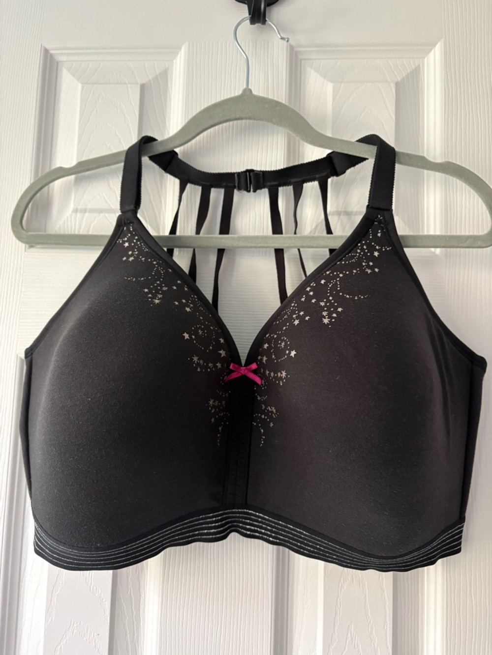 Cacique Black Bra with Pink Bow and Star Print